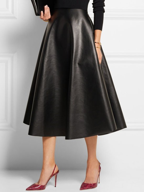 Urban  Simple Pu  Plain  Umbrella Skirt