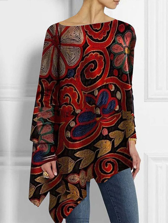 Plus Size Long Sleeve Loosen Abstract Urban Shirt