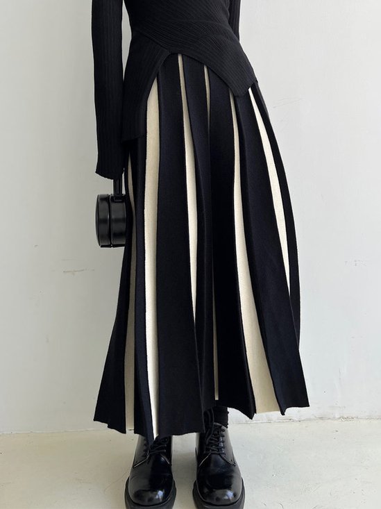 Color Block Long Urban Loose Skirt