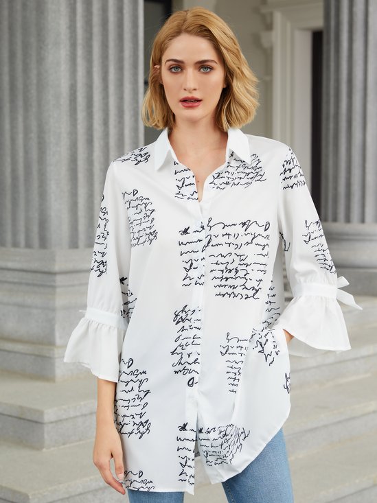 Long Sleeve Elegant Letter  Top