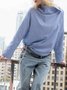 Casual High Neck Striped Long Sleeve Top