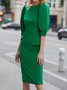 Elegant Skinny Crew Neck Solid Midi Dress