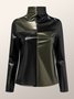 High Elasticity Tight Turtleneck Long sleeve Color Block Urban Top