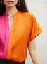 Urban Loose Color Block Stand Collar  Blouse