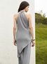High Elasticity Plain Urban Tight Sleeveless Half Turtleneck Tank Mid-long Top