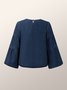 Three Quarter Crew Neck Casual Denim Top