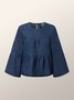 Three Quarter Crew Neck Casual Denim Top
