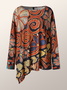 Boat Neck Urban Abstract Loose Shirt