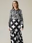 Regular Fit Geometric Shirt Collar Long Sleeve Elegant Maxi Dress