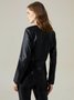 Plain Regular Fit Urban Long Sleeve V Neck Leather Top