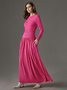 Elegant Ruched Plain Crew Neck  Pockets Dress