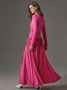 Elegant Ruched Plain Crew Neck  Pockets Dress