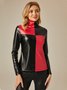 Urban Turtleneck Regular Fit Color Block Leather Top