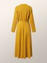 Plain Elegant Regular Fit V Neck  Ruched Dress