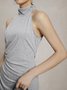 High Elasticity Plain Urban Tight Sleeveless Half Turtleneck Tank Mid-long Top
