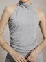 High Elasticity Plain Urban Tight Sleeveless Half Turtleneck Tank Mid-long Top