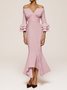 Pink Short Sleeve V Neck Regular Fit Ruched Maxi Elegant Dress For Summer