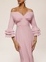 Pink Short Sleeve V Neck Regular Fit Ruched Maxi Elegant Dress For Summer