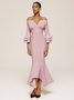 Pink Short Sleeve V Neck Regular Fit Ruched Maxi Elegant Dress For Summer