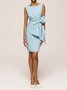 Urban Crew Neck Bow Plain Dress For Women