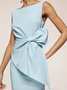 Urban Crew Neck Bow Plain Dress For Women