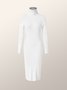 Elegant Turtleneck Plain Simple  Sweater Dress（No Belt)
