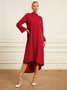 Plain Long sleeve Stand Collar Simple Regular Fit Dress