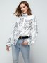 Stand Collar Vintage Letter Top