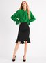 Shirt Collar Elegant  Flouncing  Top