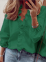 Casual Ruffled V neck Long Sleeve Top