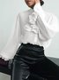 Shirt Collar Elegant  Flouncing  Top