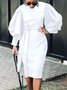 Elegant Plain Lantern Sleeve Crew Neck Dress
