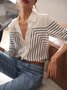 Striped Shirt Collar Urban Blouse