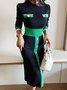 Tight Crew Neck Elegant Long sleeve Midi Dress