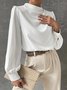 Stand Collar Elegant Plain Regular Fit Blouse