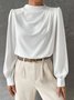 Stand Collar Elegant Plain Regular Fit Blouse