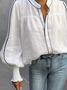 Loose Urban Color Block Long sleeve Stand Collar Blouse
