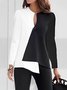 Color Block Long sleeve Simple Loose Blouse
