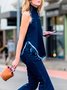 Sleeveless Stand Collar Urban Denim Top