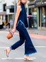 Sleeveless Stand Collar Urban Denim Top