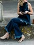Sleeveless Stand Collar Urban Denim Top