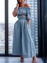 Plus Size Loose Denim Vacation Plain Pants