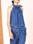 2023 Fashion week denim Halter Loose Urban Plain Tank Top