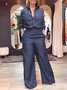 Plain Urban Shirt Collar Faux Denim  Blouse