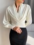 Plain V Neck Regular Fit Elegant Blouse