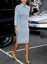 Stand Collar Plain Elegant Denim Dress