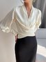 Plain V Neck Regular Fit Elegant Blouse