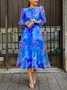 Regular Fit Floral Elegant Crew Neck Midi Dress