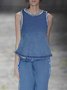 Sleeveless Crew Neck Casual Denim Top