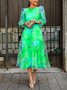 Regular Fit Floral Elegant Crew Neck Midi Dress